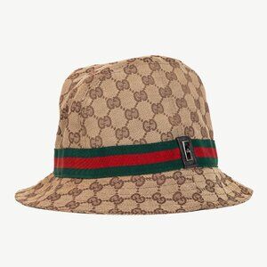Gucci Beige & Ebony GG Canvas Web Bucket Hat